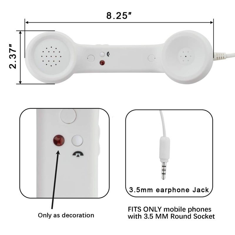 CM Vintage Retro Telephone Handset Cell Phone Receiver MIC Microphone for Cellphone Smartphone, 3.5 mm Socket (White) - Image 3